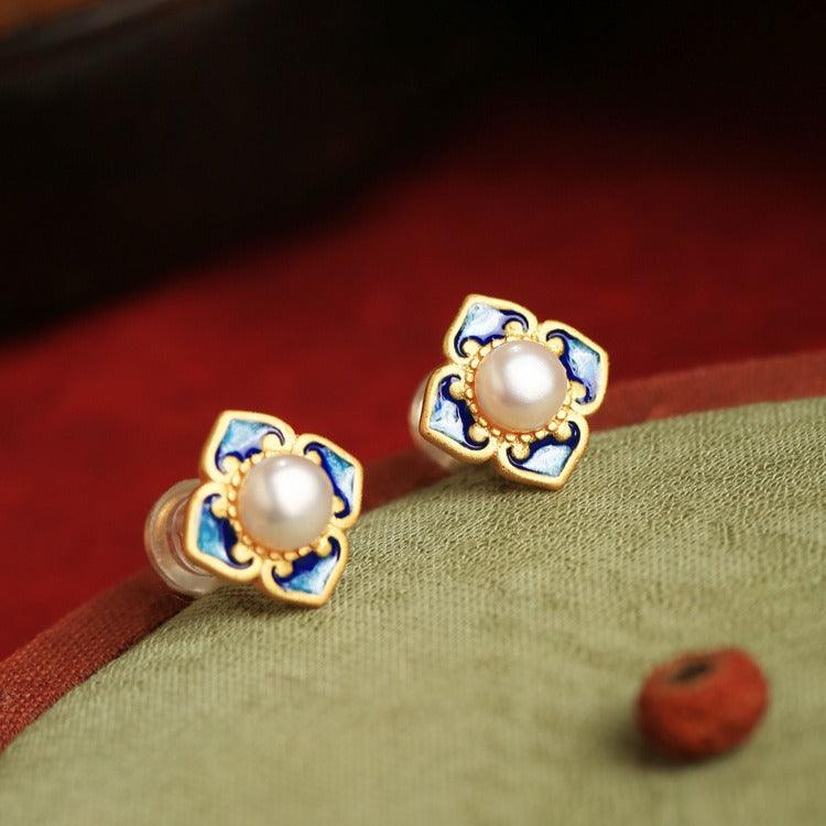 Blingrunway s925 silver earrings natural pearl enamel earrings