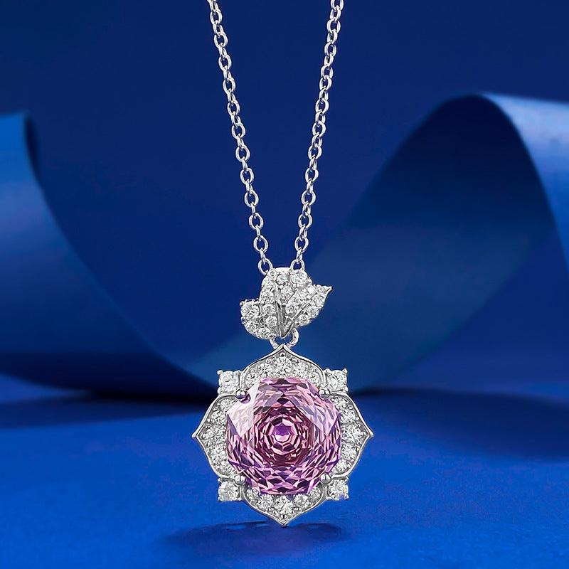 Blingrunway S925 Rose Purple Petal Pendant