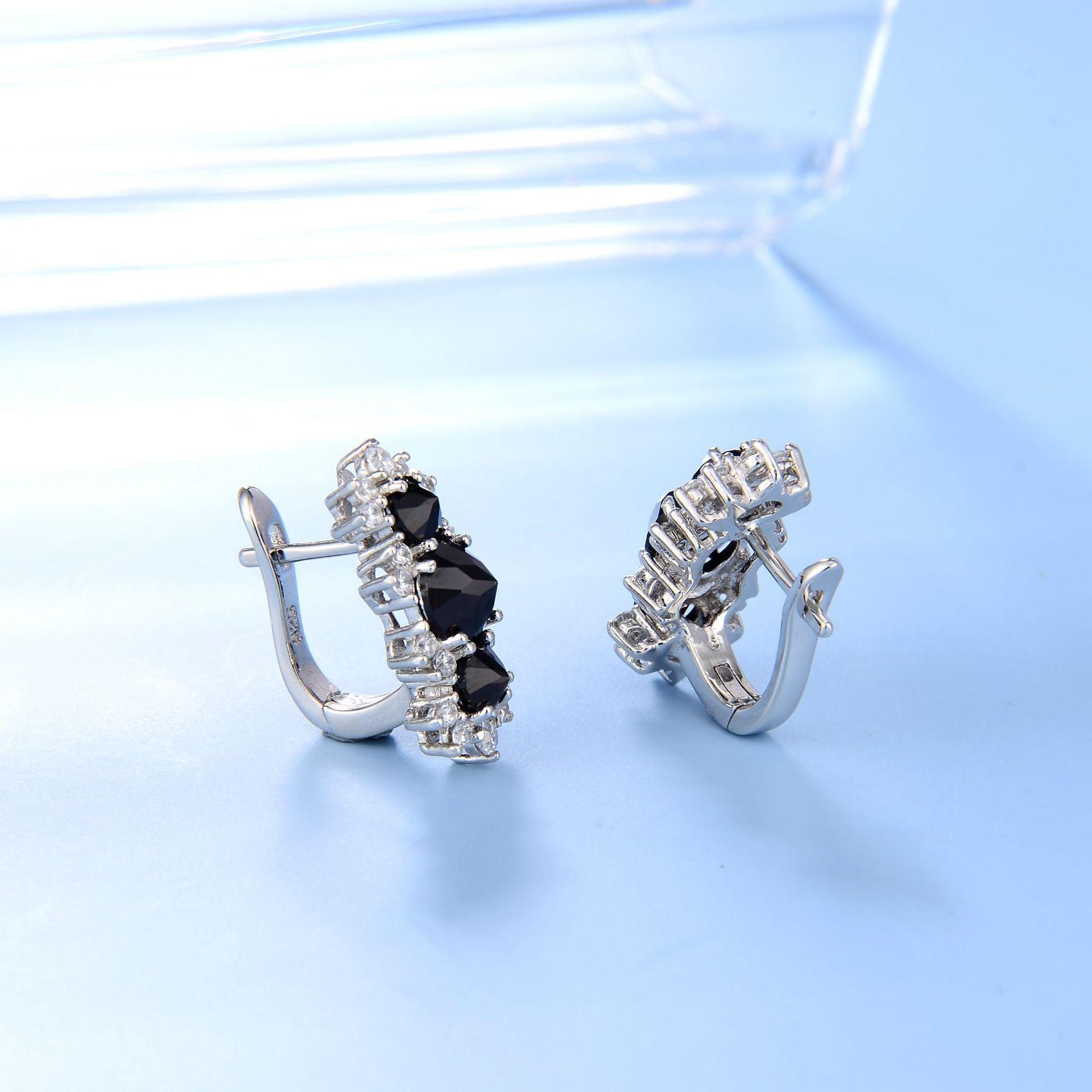 Blingrunway Snowflake design natural topaz garnet s925 sterling silver inlaid gemstone earrings