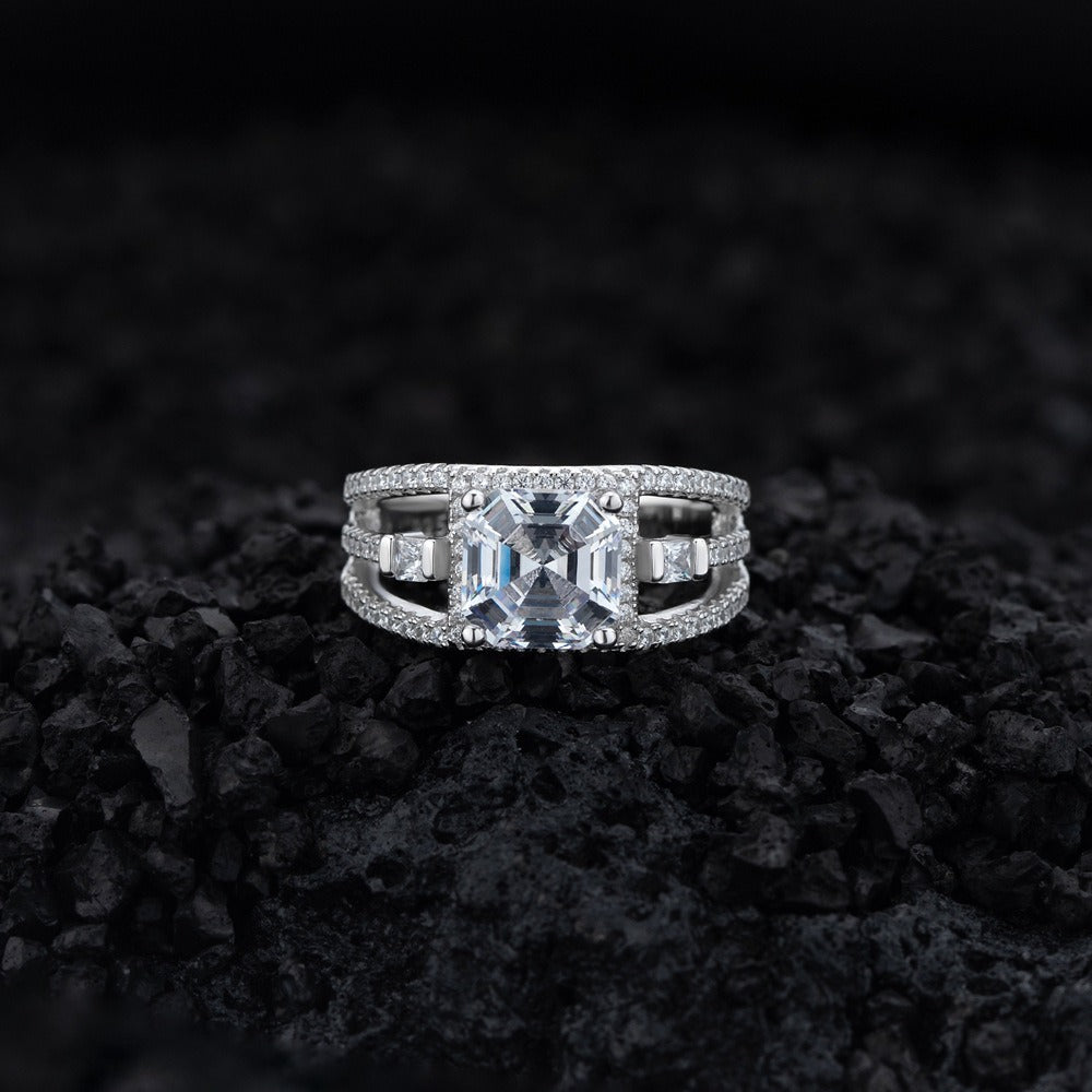 Blingrunway New Square High Carbon Diamond 925 Sterling Silver Ring