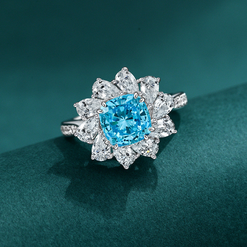 Blingrunway S925 Ocean Love Sea Blue Ring