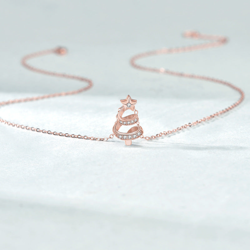Blingrunway s925 lucky shooting star Christmas tree necklace