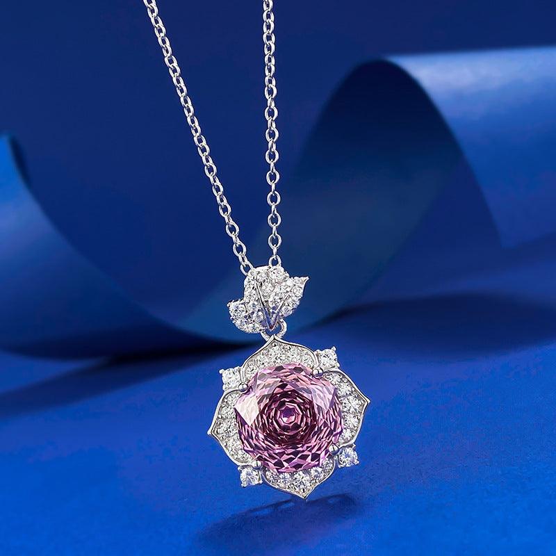 Blingrunway S925 Rose Purple Petal Pendant