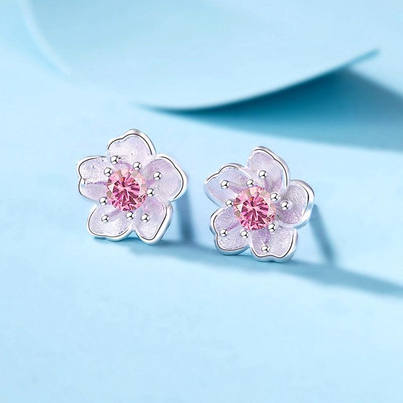 Blingrunway S925 Sakura Flower Zircon Earrings