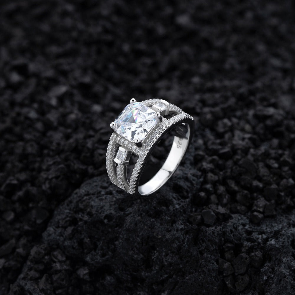 Blingrunway New Square High Carbon Diamond 925 Sterling Silver Ring