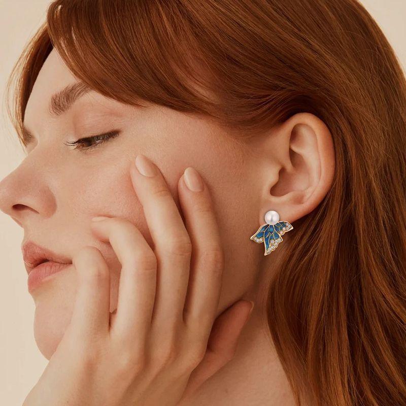 Blingrunway S925 sterling silver butterfly pearl earrings