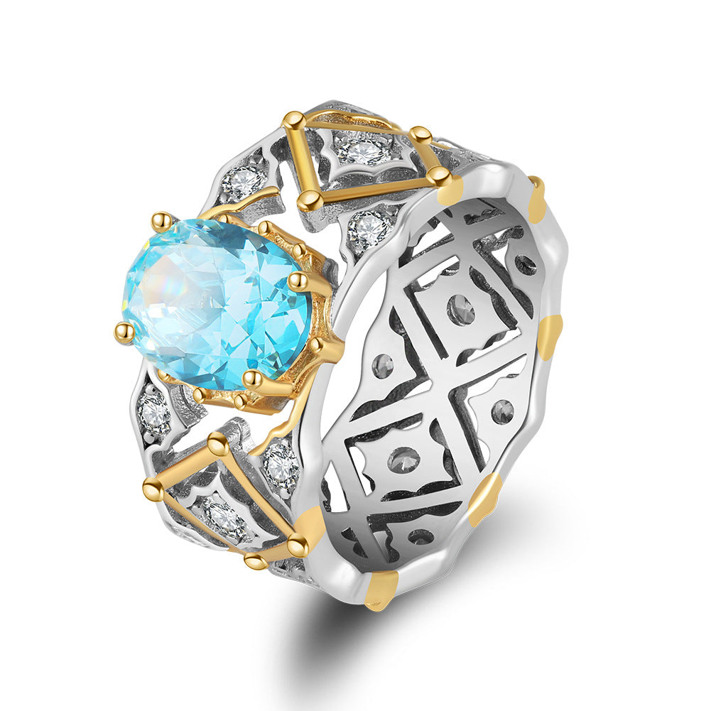 Blingrunway Vintage Luxury Synthetic Aquamarine Zircon Rings