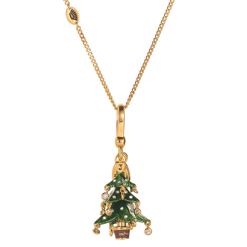 Blingrunway s925 enamel glaze diamond green Christmas tree bell pendant