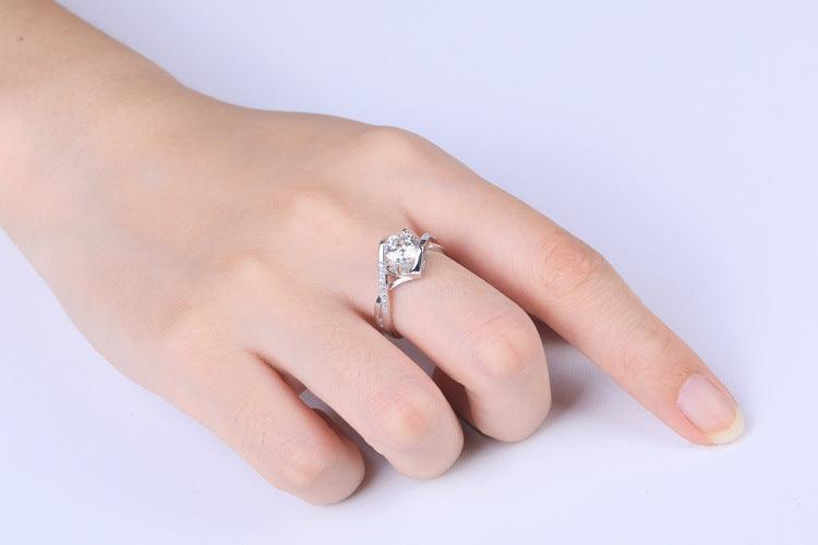 Bling Runway Classic Angel Kiss Inlaid 1 Carat Moissanite handmade Silver Ring