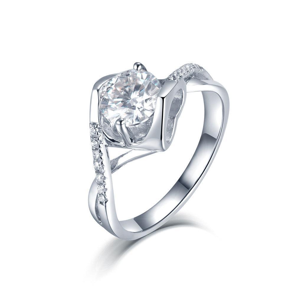 Bling Runway Classic Angel Kiss Inlaid 1 Carat Moissanite handmade Silver Ring-BlingRunway