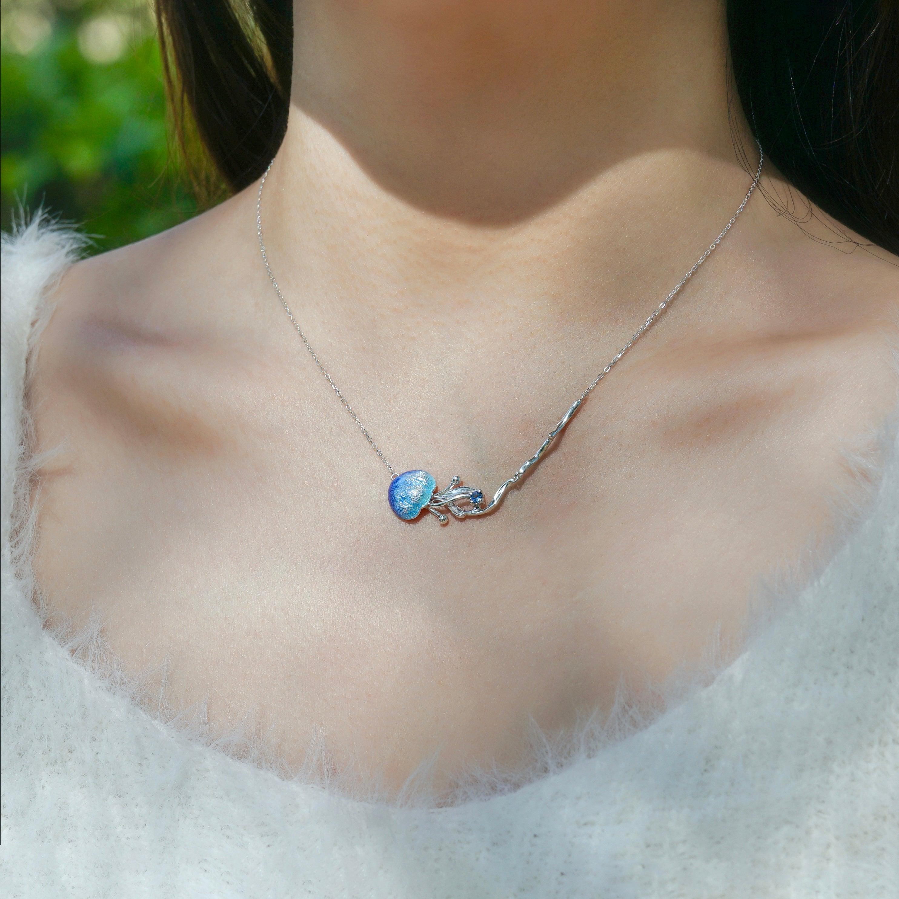 Starry Sky Enamel Jellyfish S999 Sterling Silver Necklace