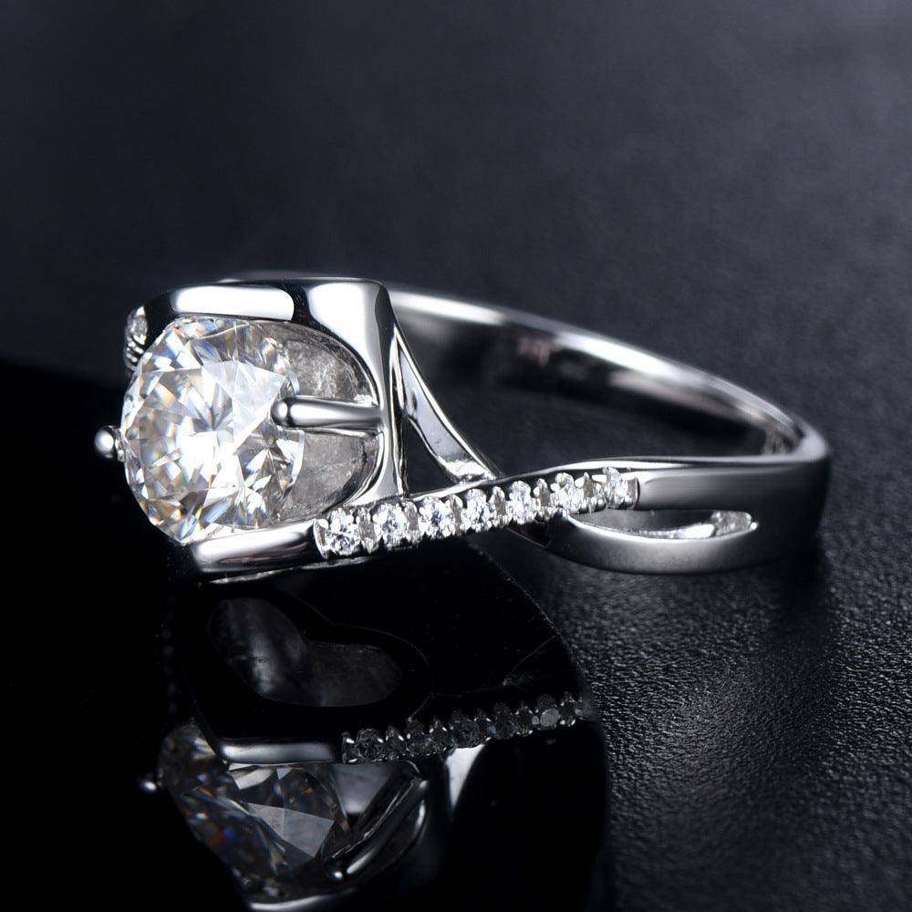 Bling Runway Classic Angel Kiss Inlaid 1 Carat Moissanite handmade Silver Ring-BlingRunway