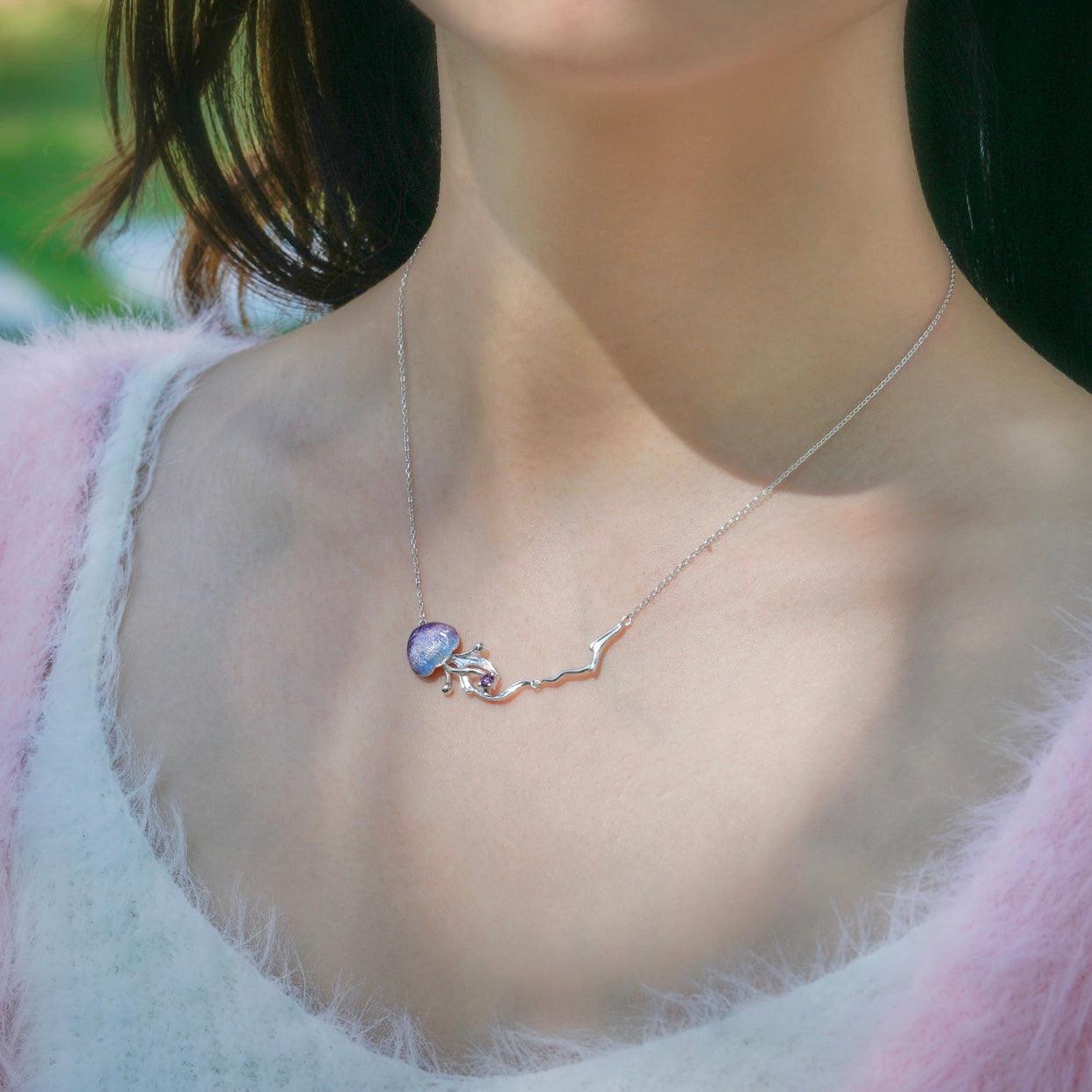 Starry Sky Enamel Jellyfish S999 Sterling Silver Necklace