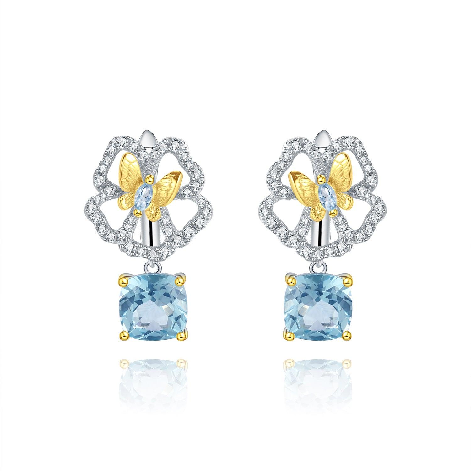 Natural gemstone butterfly design S925 sterling silver earrings-BlingRunway