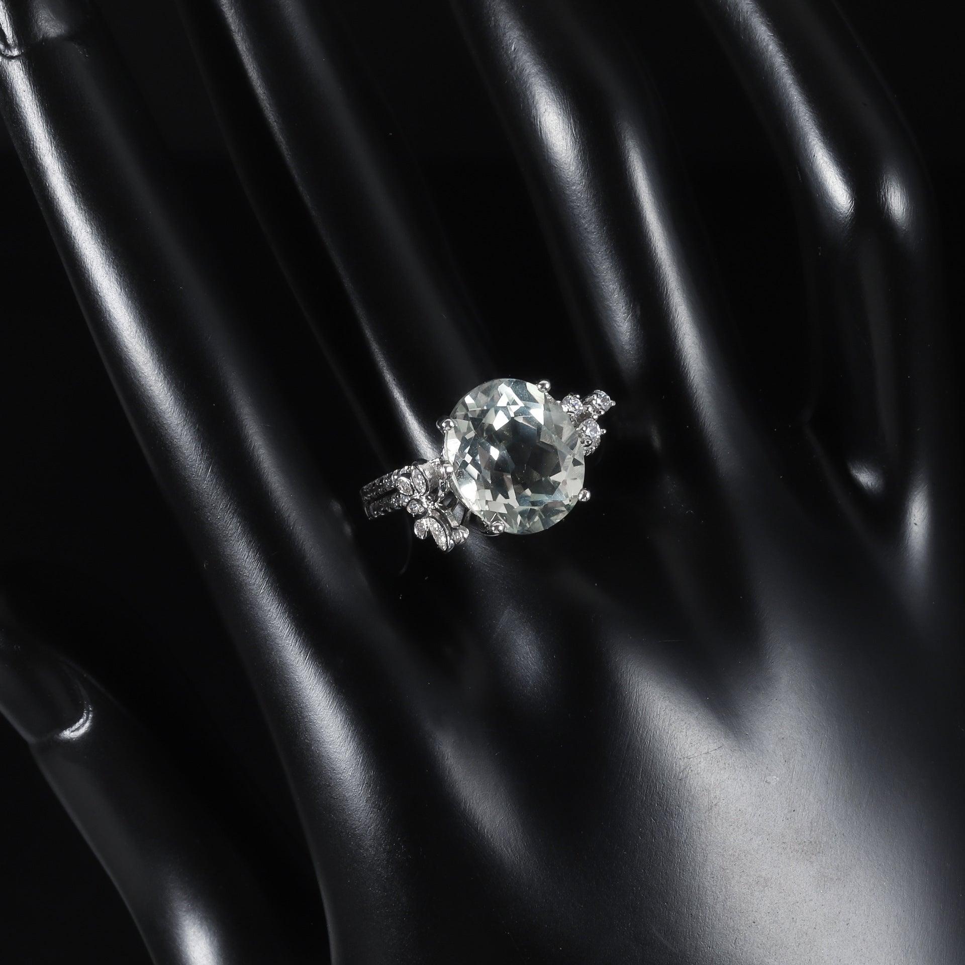 Micro-set Design S925 Silver Natural Green Amethyst Ring-BlingRunway