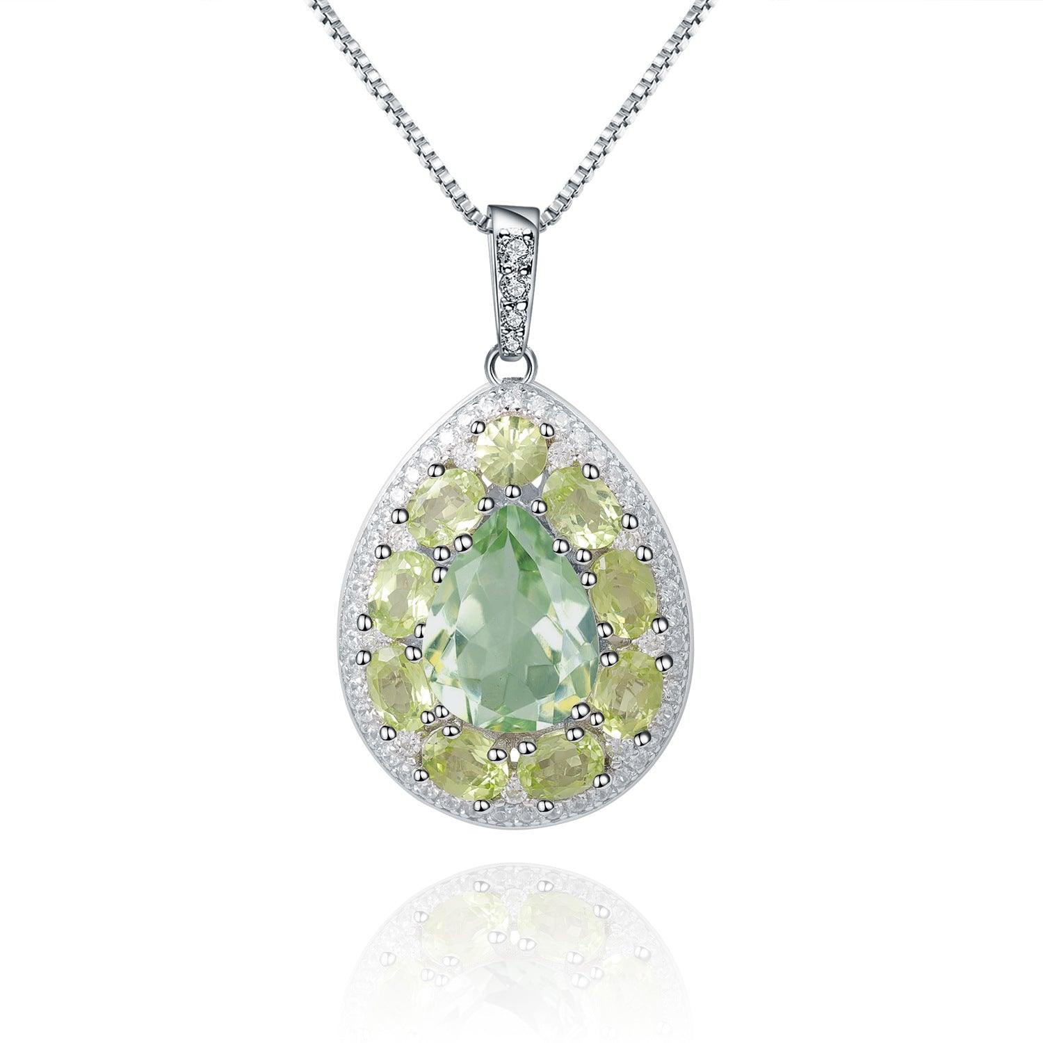 Drop-shaped Surrounding S925 Silver Inlaid Natural Green Amethyst Pendant-BlingRunway
