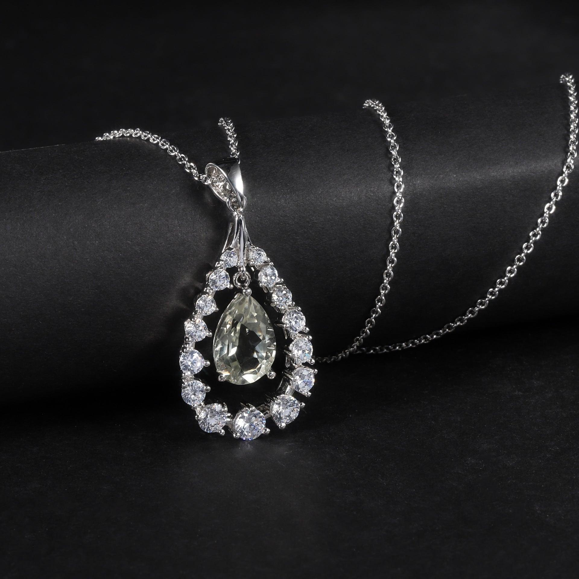 French Design S925 Sterling Silver Inlaid Natural Green Amethyst Pendant