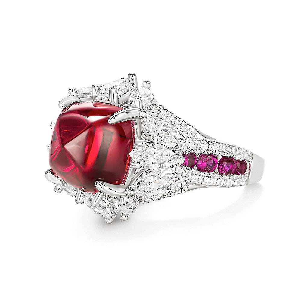 Luxury inlaid synthetic square Ruby S925 sterling silver ring-BlingRunway