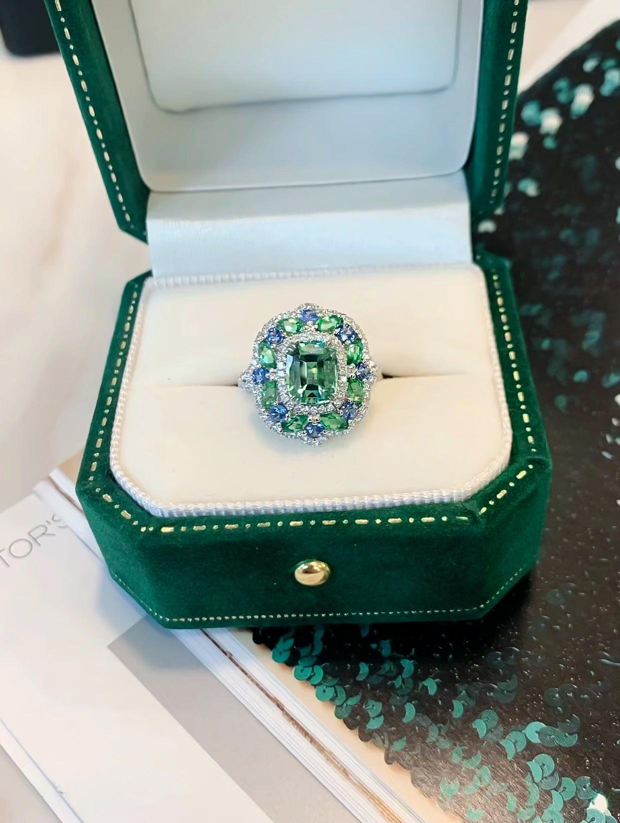 Luxury Inlaid Synthetic Square Emerald S925 Sterling Silver Ring-BlingRunway