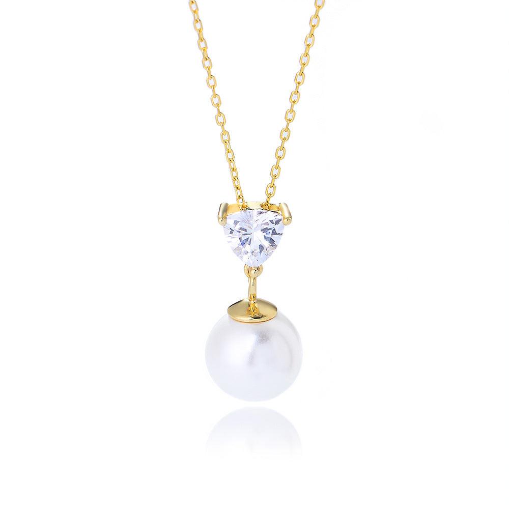 Heart Shape Zircon Pearl S925 Sterling Silver Necklace-BlingRunway