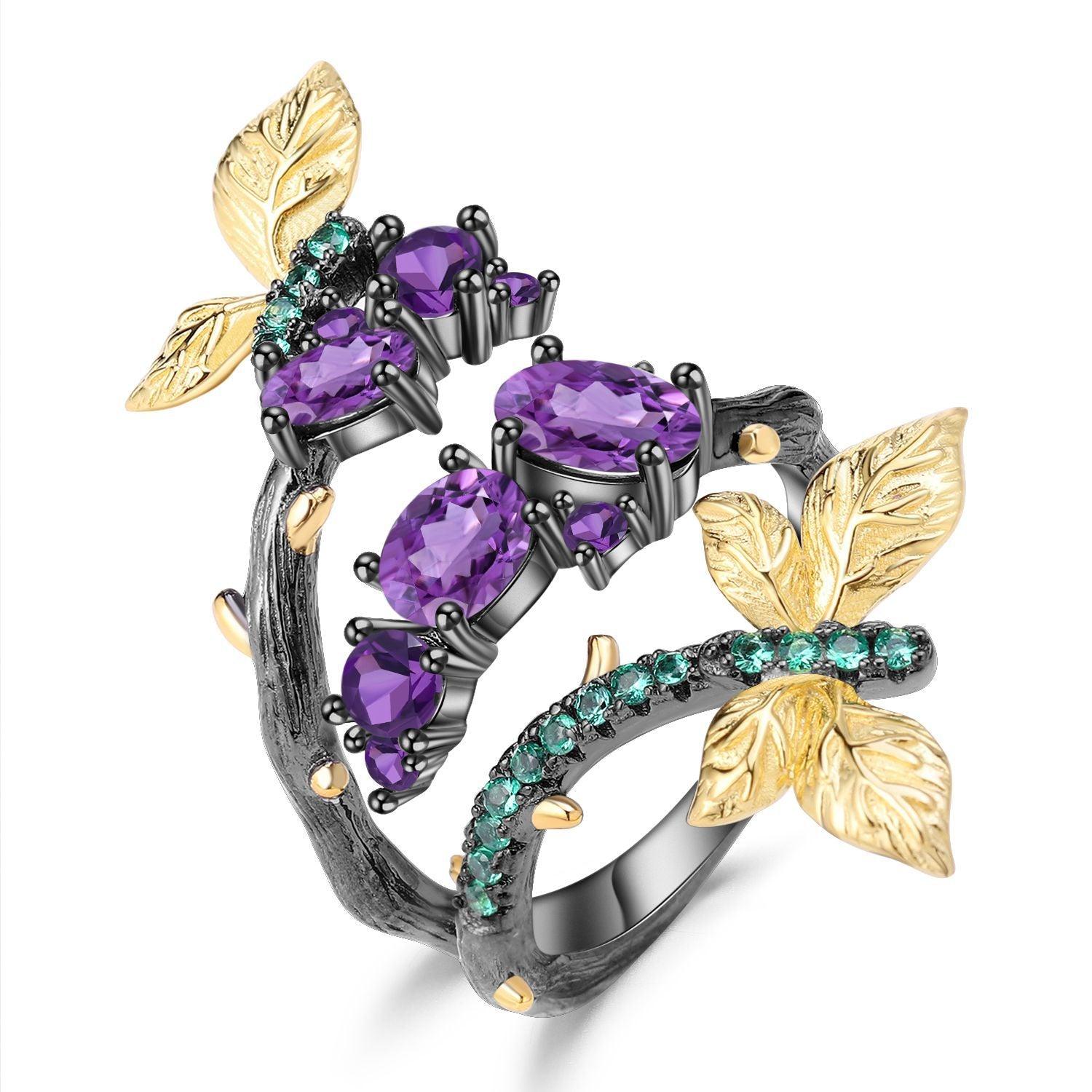 Secret Garden Series Wind Butterfly S925 Sterling Silver Natural Amethyst Ring-BlingRunway