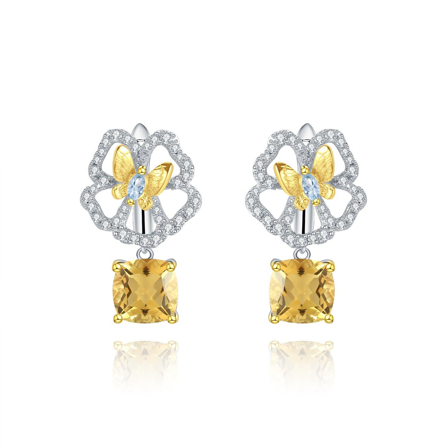 Natural gemstone butterfly design S925 sterling silver earrings-BlingRunway