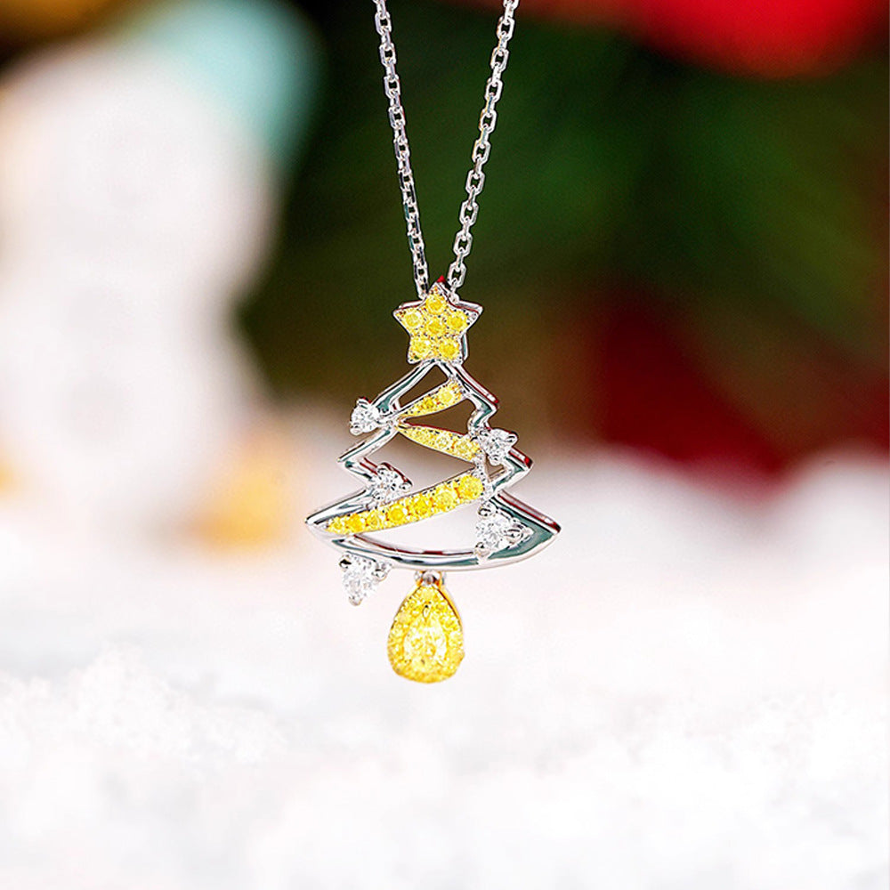 Blingrunway S925 Gold Star Christmas Tree Necklace