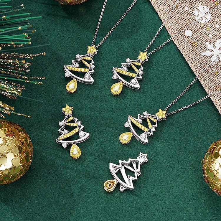 Blingrunway S925 Gold Star Christmas Tree Necklace