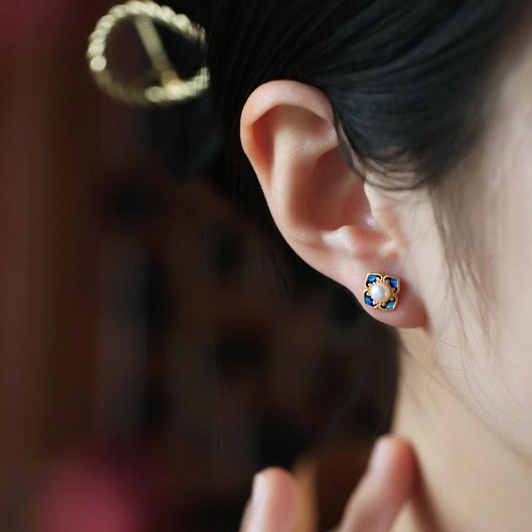 Blingrunway s925 silver earrings natural pearl enamel earrings
