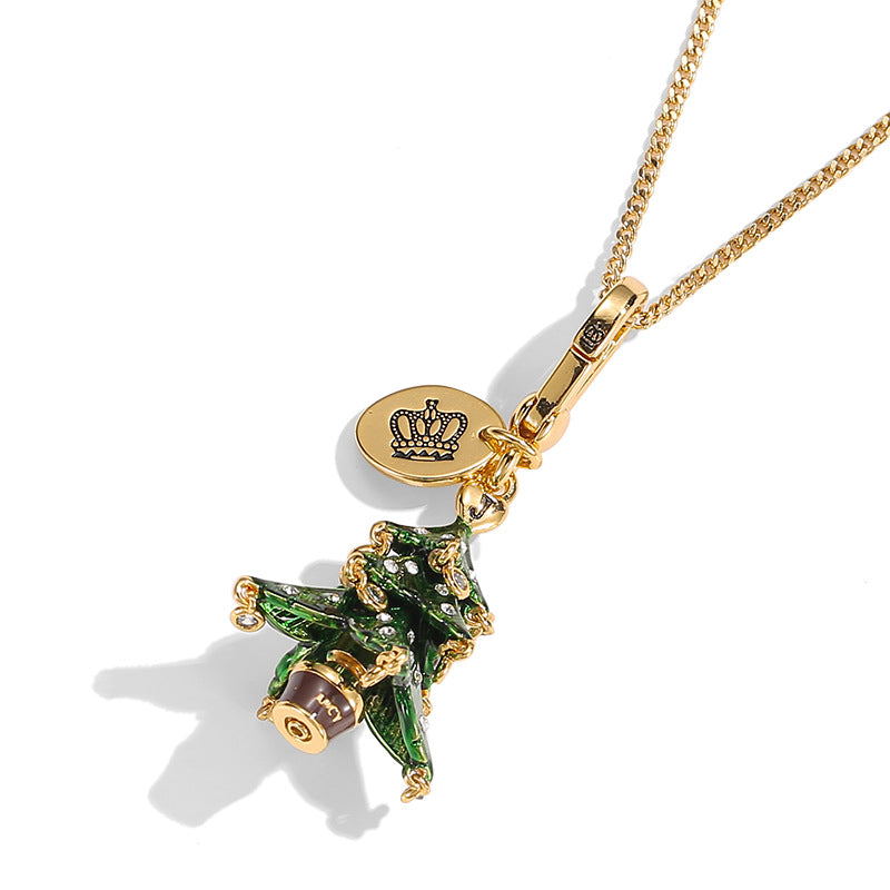 Blingrunway s925 enamel glaze diamond green Christmas tree bell pendant