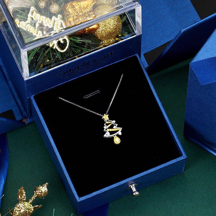 Blingrunway S925 Gold Star Christmas Tree Necklace