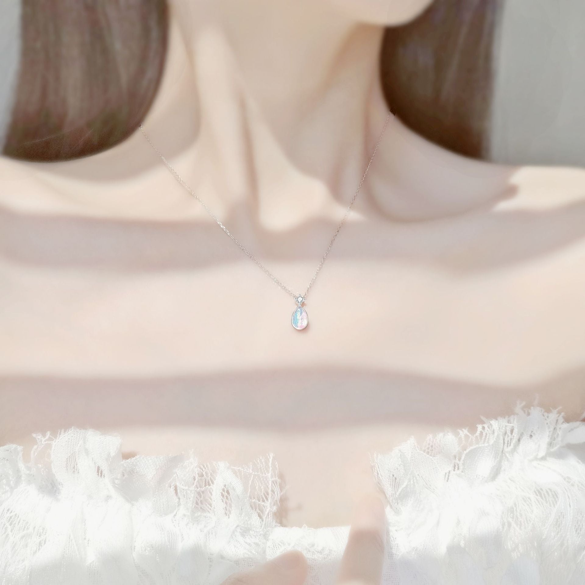 Aurora Series Mermaid Teardrop s925 Necklace