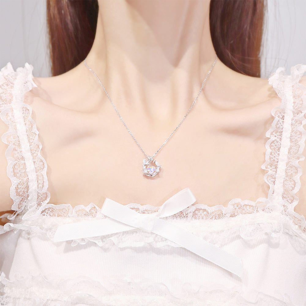Blingrunway S925 diamond fantasy rose wreath necklace