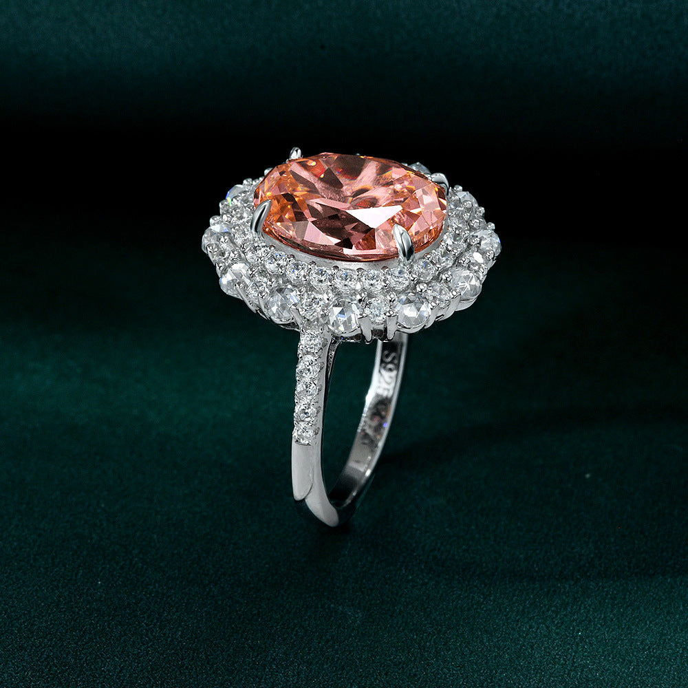 Blingrunway S925 Sunset Orange Pink High Carbon Diamond Ring