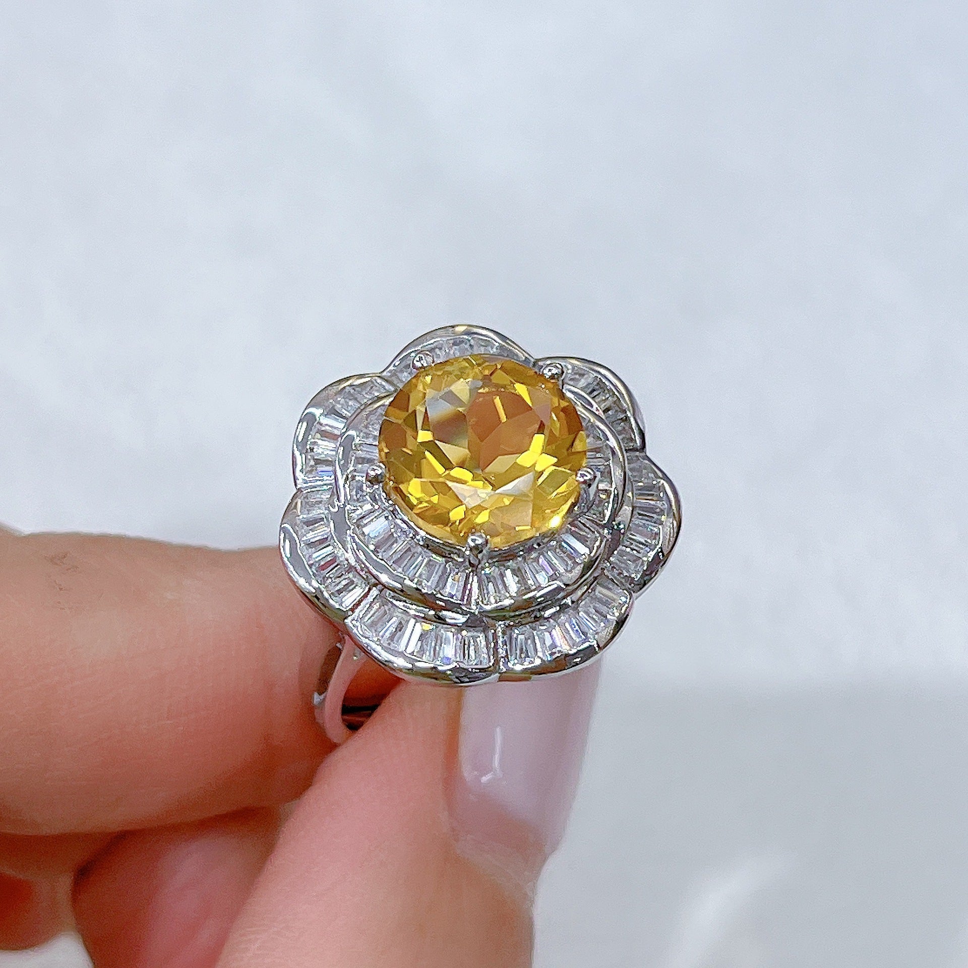 Blingrunway Sunflower Design S925 Citrine Ring