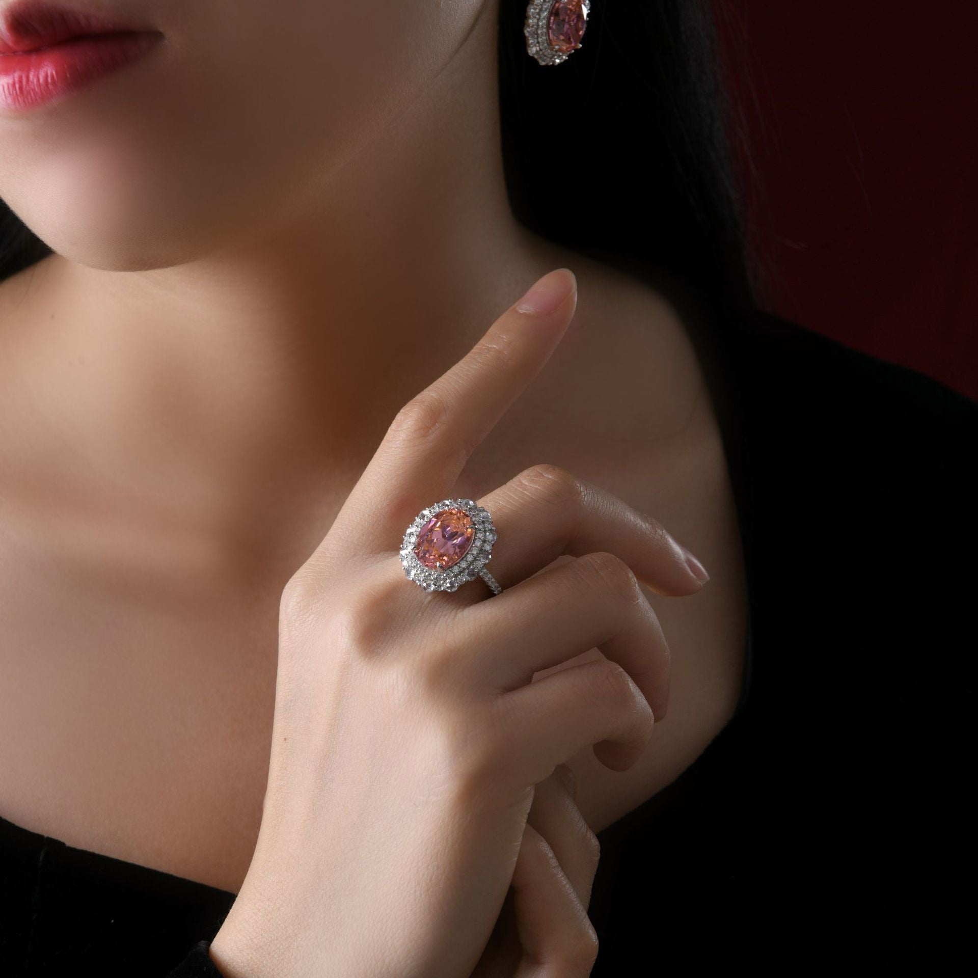 Blingrunway S925 Sunset Orange Pink High Carbon Diamond Ring