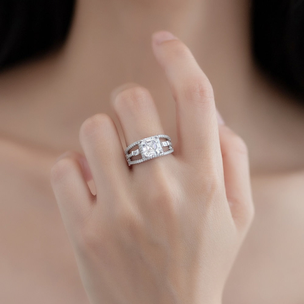 Blingrunway New Square High Carbon Diamond 925 Sterling Silver Ring