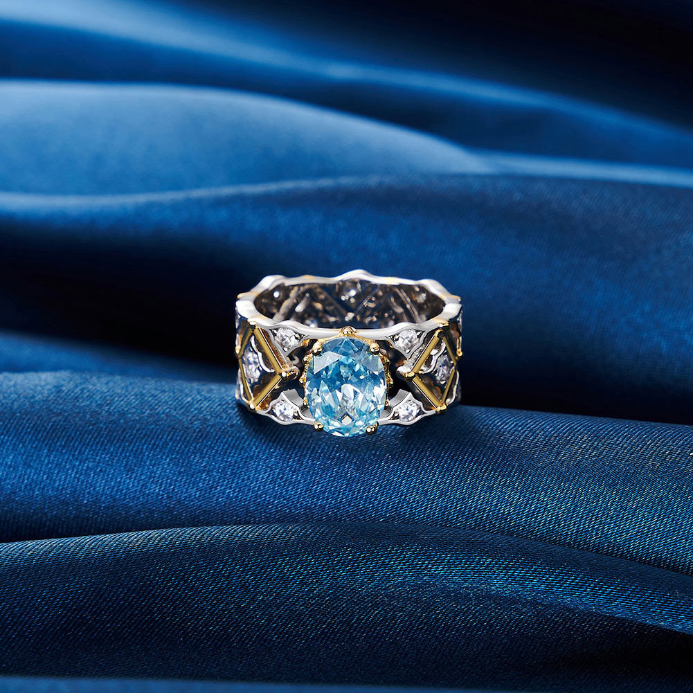 Blingrunway Vintage Luxury Synthetic Aquamarine Zircon Rings