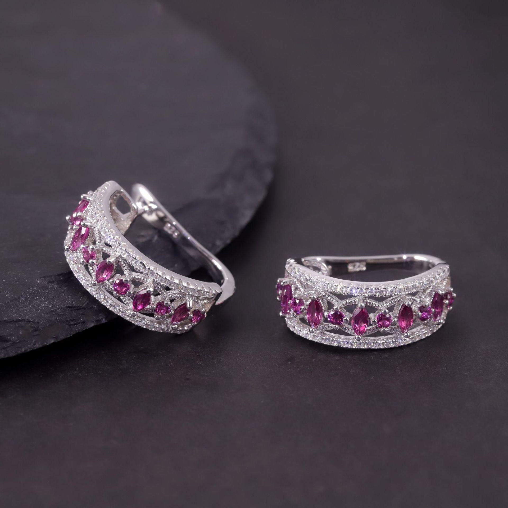 Bling Runway Natural topaz earrings s925 sterling silver cluster inlaid crystal garnet colored gemstone earrings