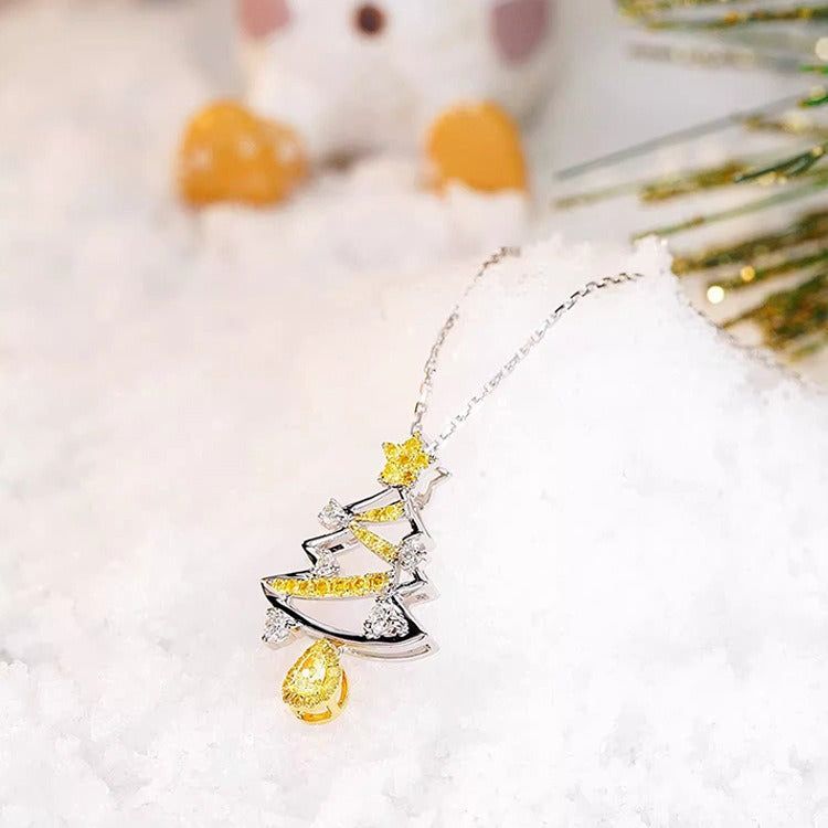 Blingrunway S925 Gold Star Christmas Tree Necklace