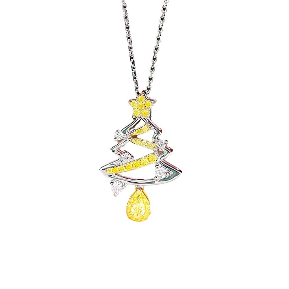 Blingrunway S925 Gold Star Christmas Tree Necklace