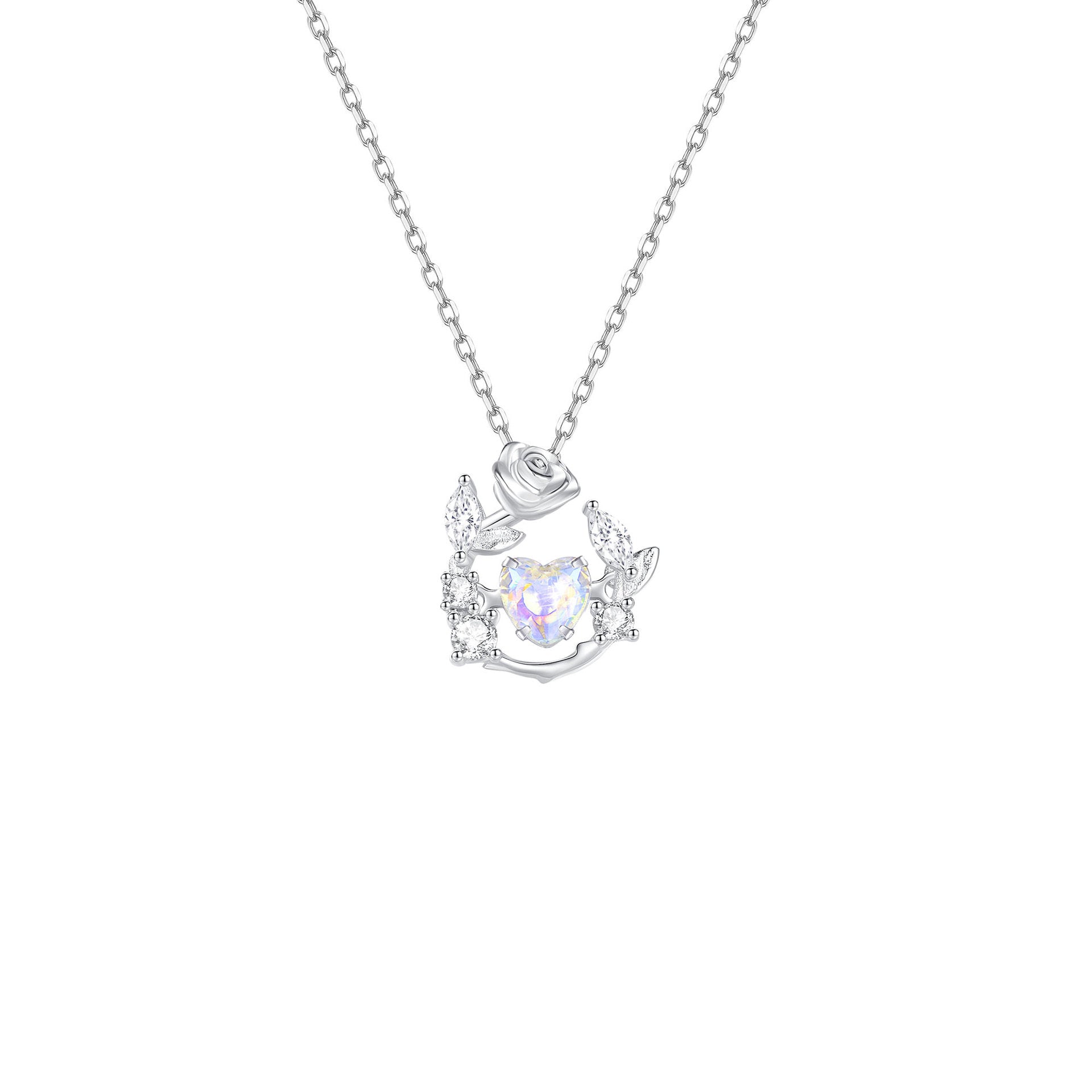 Blingrunway S925 diamond fantasy rose wreath necklace