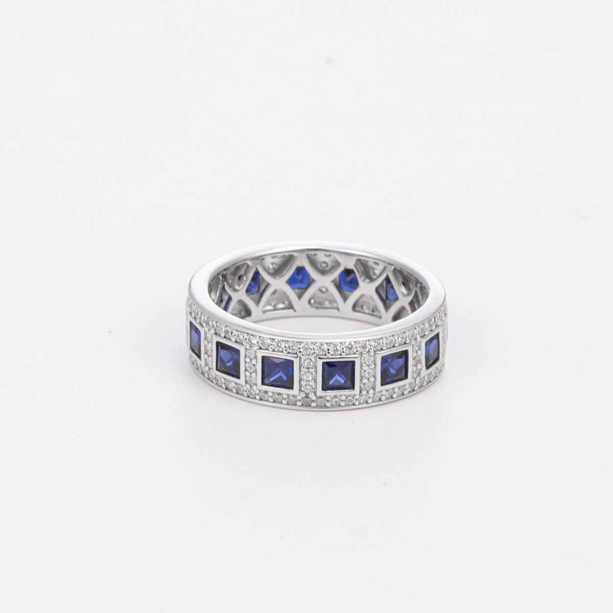Blingrunway S925 cultured sapphire princess square full circle ring