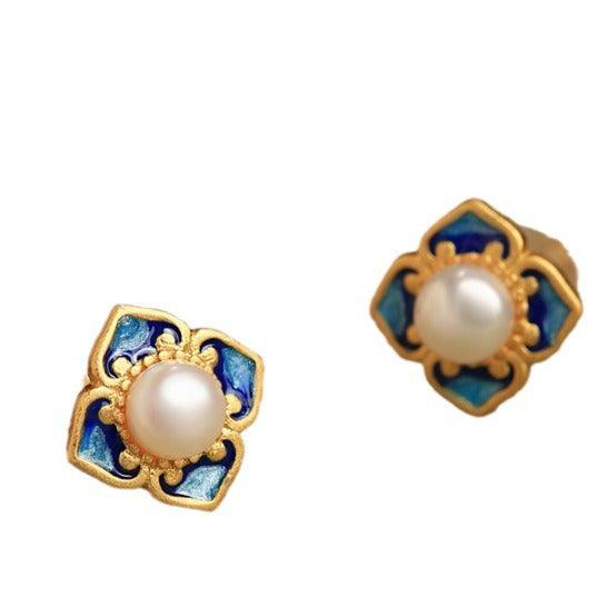Blingrunway s925 silver earrings natural pearl enamel earrings
