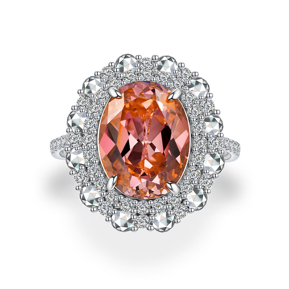 Blingrunway S925 Sunset Orange Pink High Carbon Diamond Ring