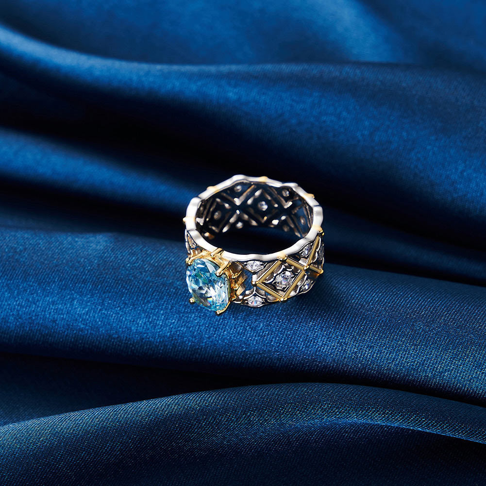 Blingrunway Vintage Luxury Synthetic Aquamarine Zircon Rings