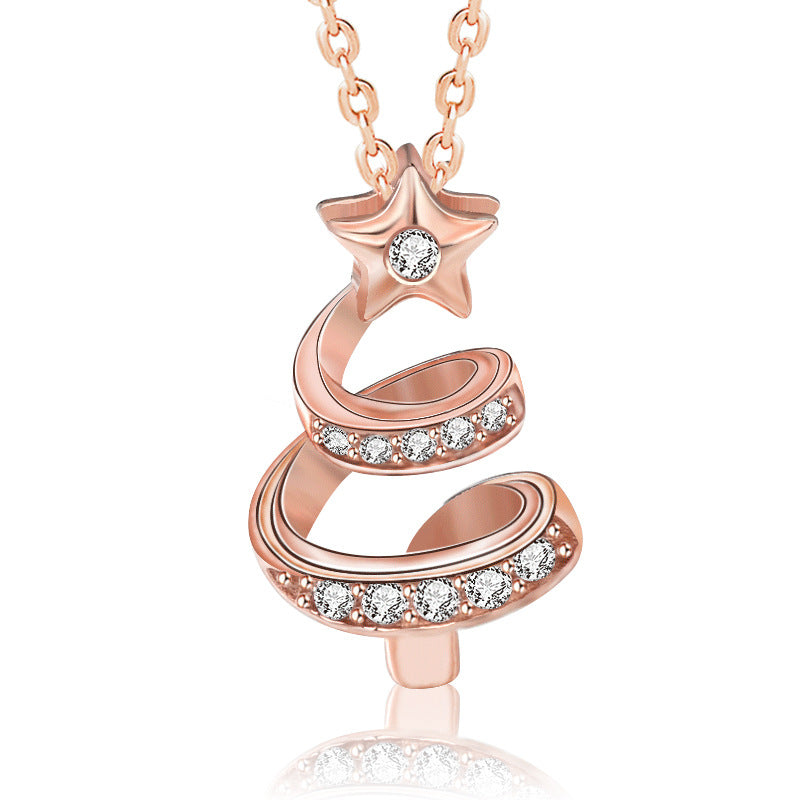 Blingrunway s925 lucky shooting star Christmas tree necklace
