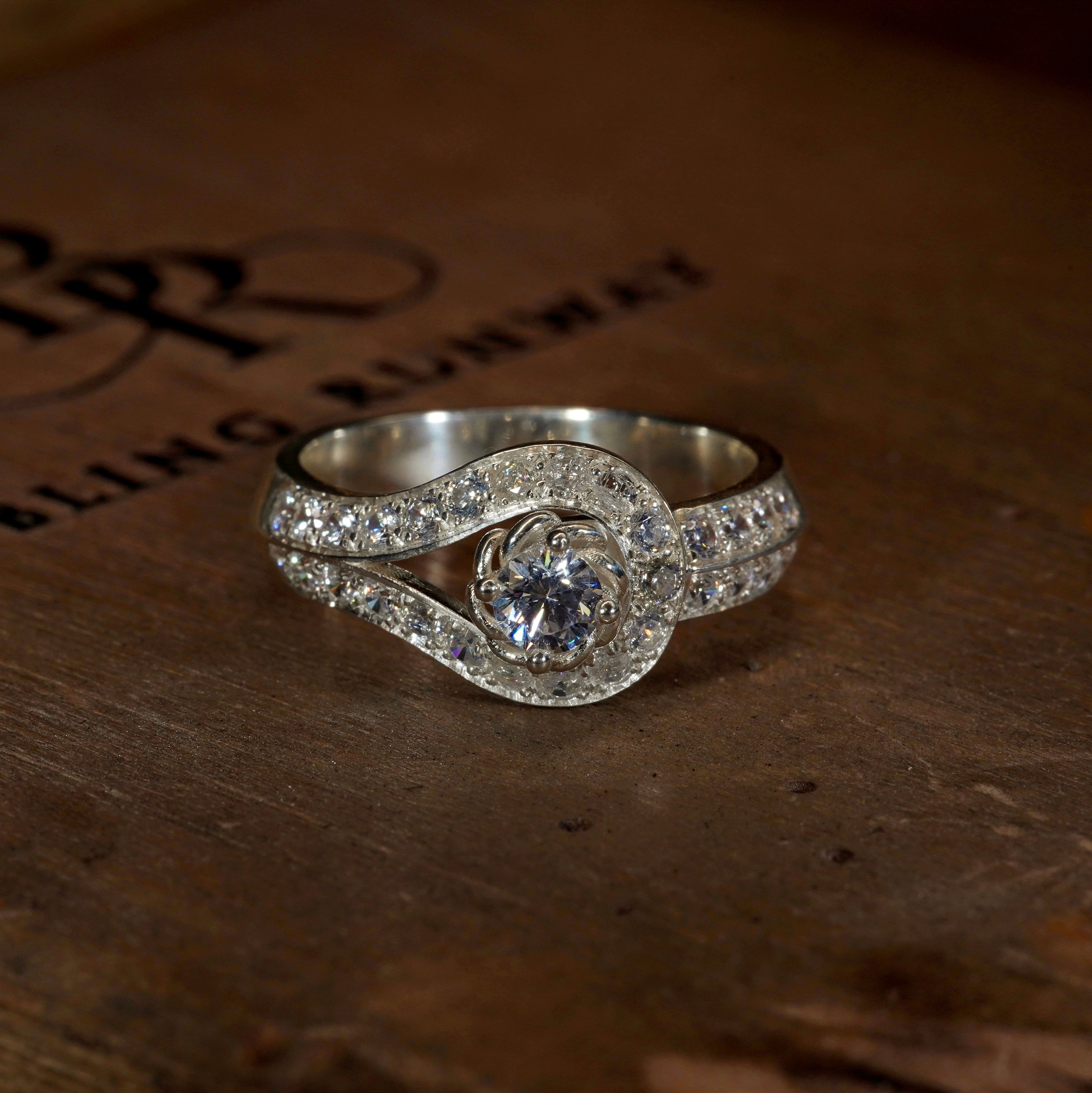 Blingrunway Chinese Pan Button Platinum Diamond Engagement Ring