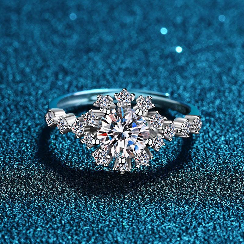 Bling Runway Snowflake design one carat main zircon handmade S925 sterling silver ring