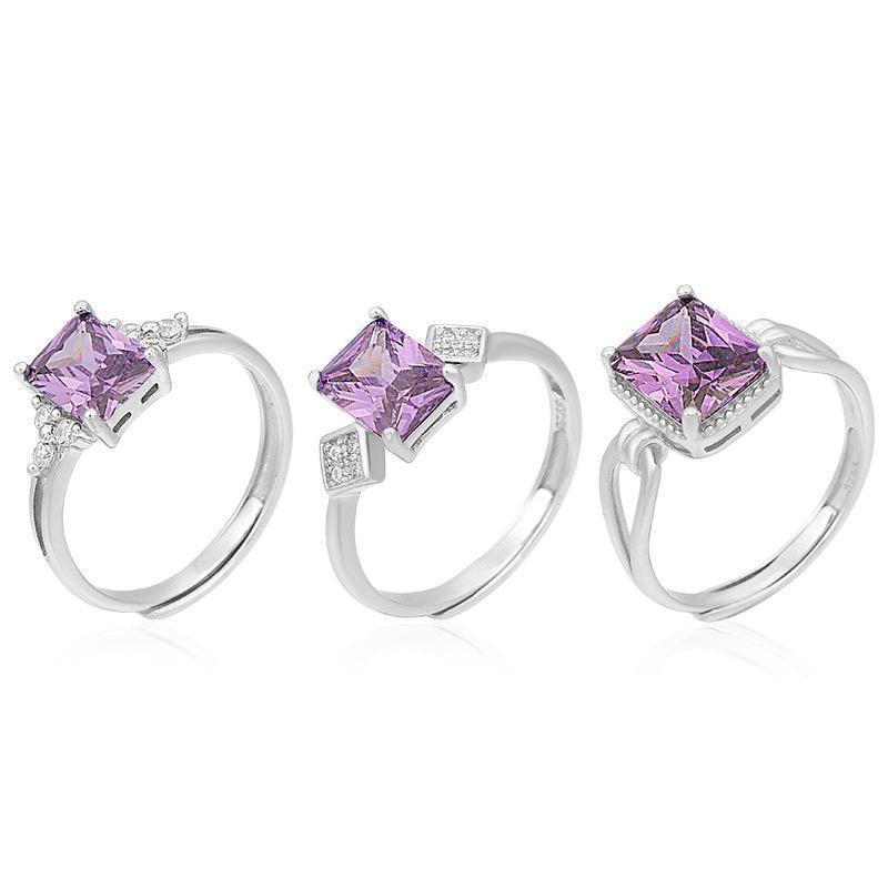 Square Coloured Stone Handmade Silver Ring-BlingRunway